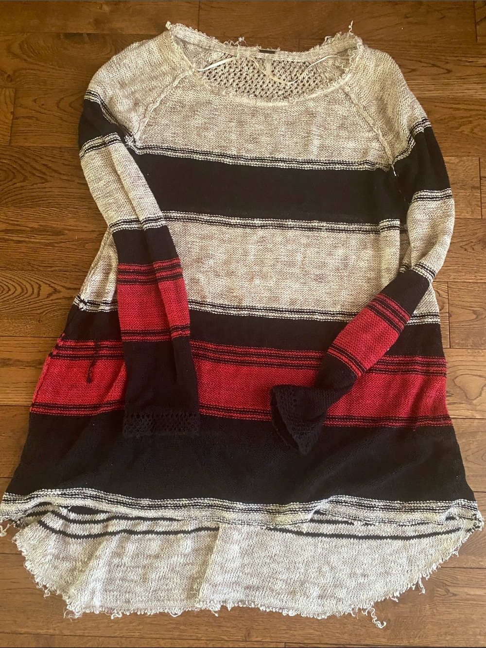 Free people light Long Sleeve Knit thin Sweater - Red, Black & Cream S